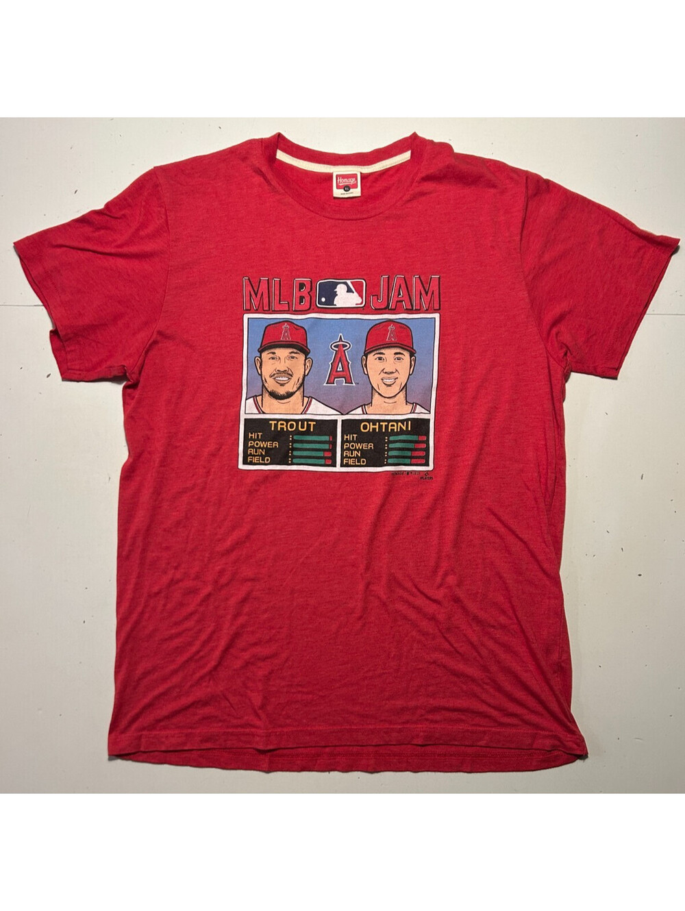 Homage Mens XL Los Angeles Angels MLB Jam Trout & Ohtani T-Shirt